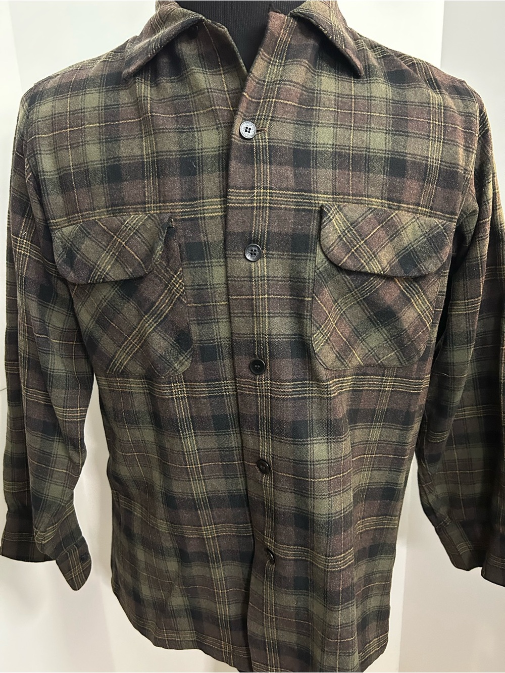 Pendleton Olive & Brown Plaid Lightweight Shirt wool